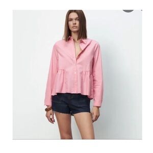 Zara Pink Ruffled Poplin Long Sleeve